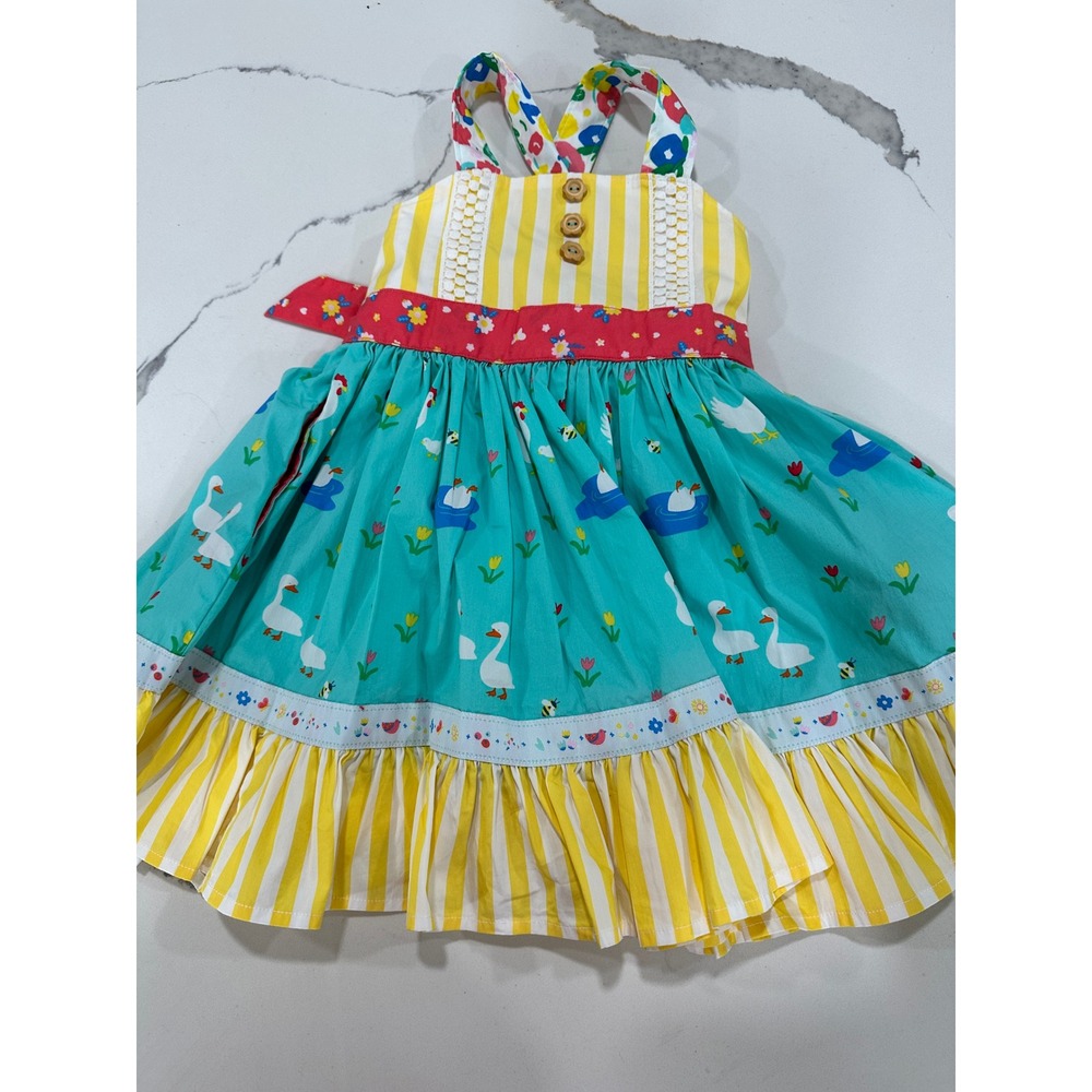 Wildflowers Clothing Girls Duck Pond Stripe Floral Ruffle Dress Size 4